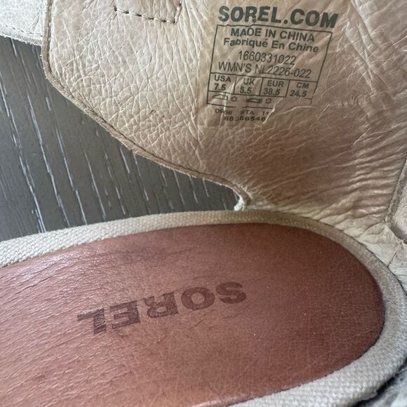 Sorel Light Grayish Leather Wedge Sandals Open Toe Casual Women’s Size 7.5 GUC - Picture 4 of 10